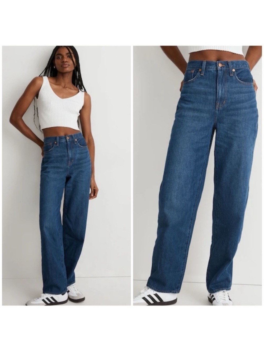 Madewell High Waisted Baggy Straight Jeans in Dark Worn Indigo Wash